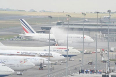 A380 with water cannon