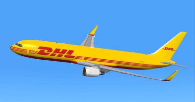American  Freight Truck Corporation on Dhl Cargo Boeing 767 300 Er Against A Blue Sky