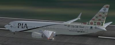 Pakistan International Airlines Boeing 737-800 NG 'Gilgit The Silk Route' on runway.