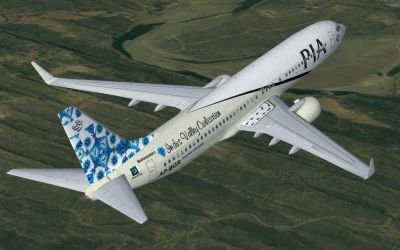 Pakistan International Airlines Boeing 737-800 'Mohenjodaro Indus Valley Civilisation' in flight.