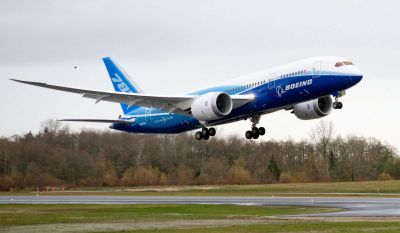 A Boeing 787 Dreamliner on a test flight