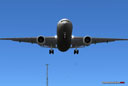 Shot of a Boeing 777 landing in the FlightGear free flight simulator package for Windows