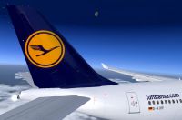 Lufthansa Airbus A340-600 in flight.
