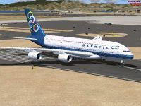 Olympic Airlines Airbus A380-800 on runway.