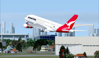 Quantas Airbus A380 taking off in FSX