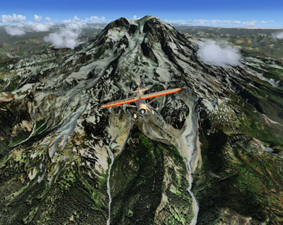 Aircraft flying over Mount Rainier National Park