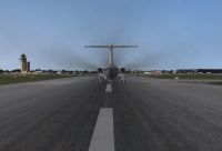 Black smoke demonstration on runway.