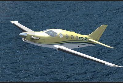 Epic LT N701SD flying over water.
