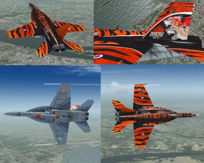 Four screenshots of Canadian Air Force/RCAF CF-18 in flight.