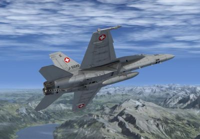 Swiss Air Force F/A-18E Flst. 11 in flight.