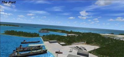The port using the Midway Islands scenery addon.