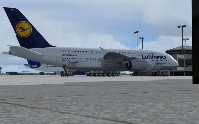 Lufthansa A380 at Frankfurt. From the Microsoft Flight Simulator X gallery.
