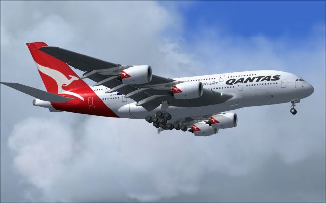 Projet Airbus A380 landing at Heathrow. From the Microsoft Flight Simulator X gallery.
