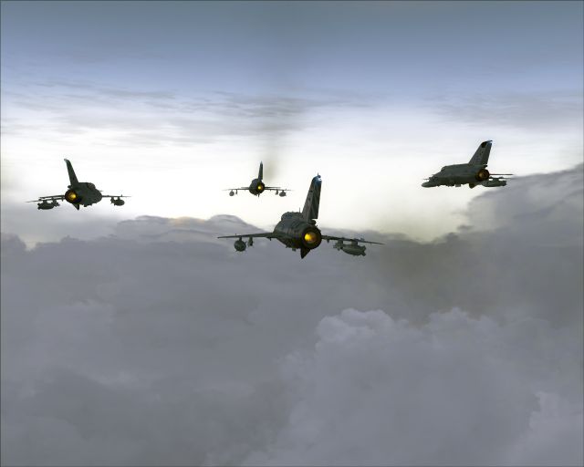 "Box" formation of four MiG-21MF. From the Microsoft Flight Simulator X gallery.
