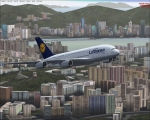 Lufthansa A380 taking off from Hong Kong