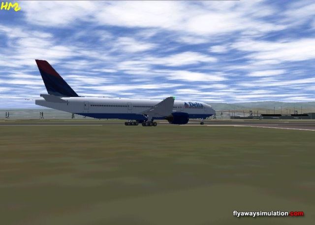 Delta 777 on the grass. From the FlightGear gallery.