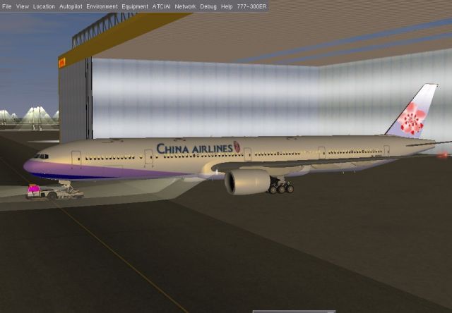 China Airlines B773 in Leipzig/Halle Airport. From the FlightGear gallery.