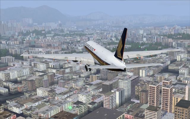 Kai Tak Approach 777 SQ. From the Microsoft Flight Simulator 2004 gallery.