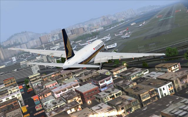 Kai Tak Landing 777 SQ. From the Microsoft Flight Simulator 2004 gallery.