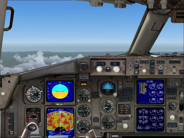 B757-200 virtual cockpit. From the Microsoft Flight Simulator 2004 gallery.
