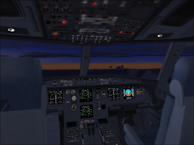 Airbus A321 Cockpit at night. From the Microsoft Flight Simulator 2004 gallery.