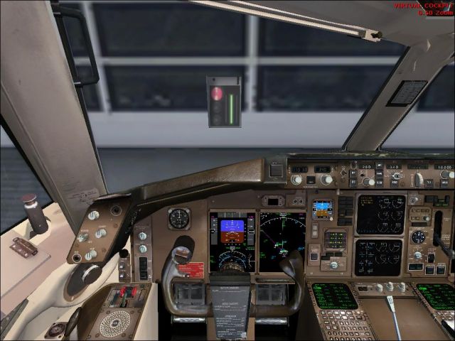 B757-200 Virtual Cockpit at terminal. From the Microsoft Flight Simulator 2004 gallery.