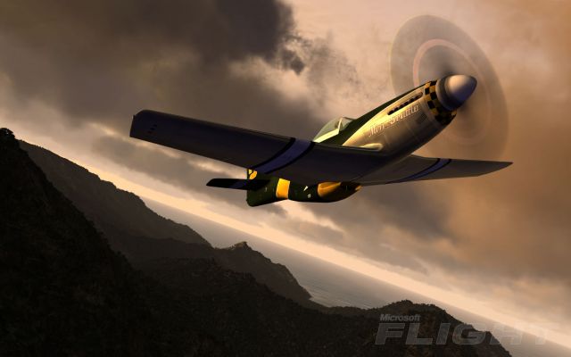 P-51 Mustang with Sunset. From the Microsoft Flight gallery.