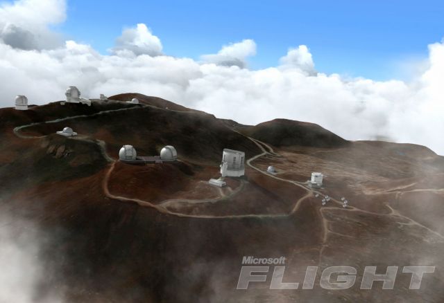 Telescopes on Mountain. From the Microsoft Flight gallery.