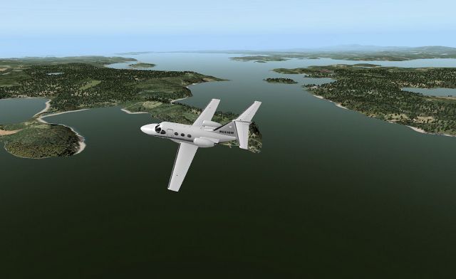 Cessna Mustang over Washington Bay. From the X-Plane gallery.