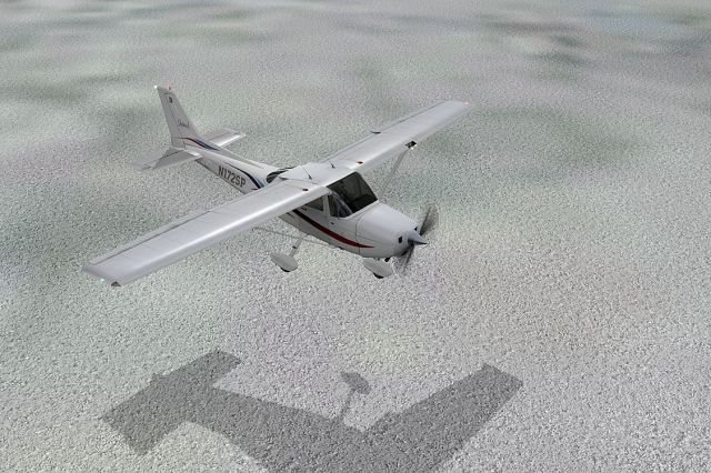 Cessna 172 over salt flats. From the X-Plane gallery.