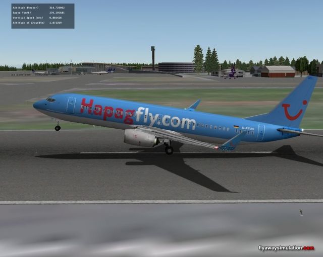 Hapagfly.com Taking off at ENGM. From the X-Plane gallery.