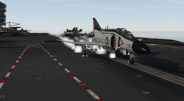 X-Plane 10: F-4 Phantom II taking off from a carrier. From the X-Plane gallery.