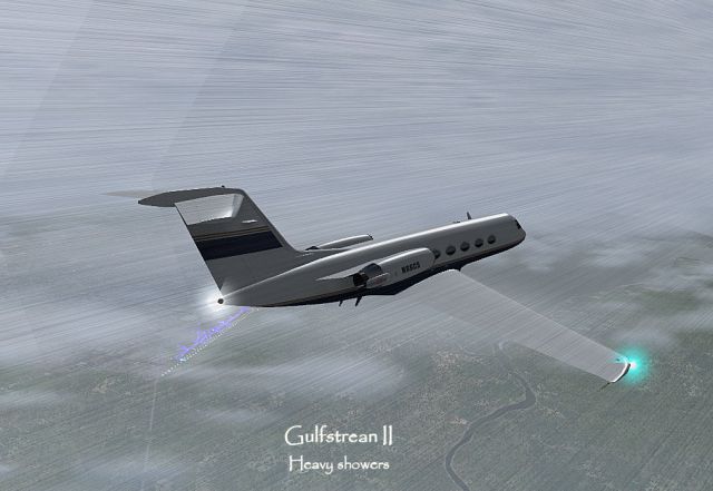 Gulfstream II flying in rain. From the X-Plane gallery.