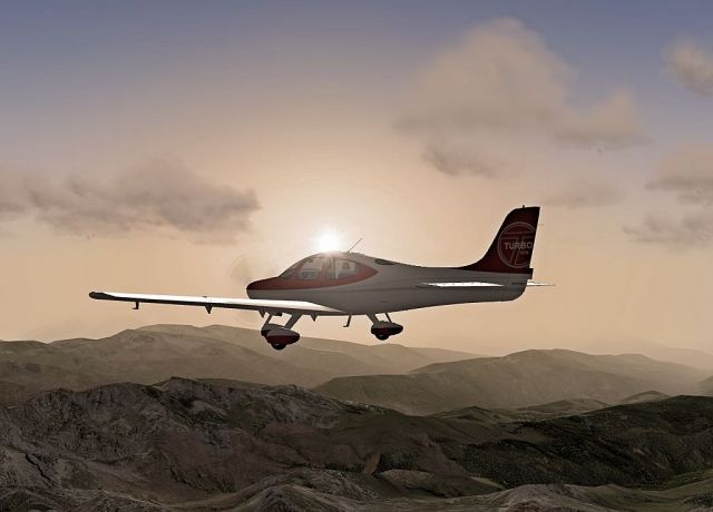 Cirrus SR 22T early morning. From the X-Plane gallery.
