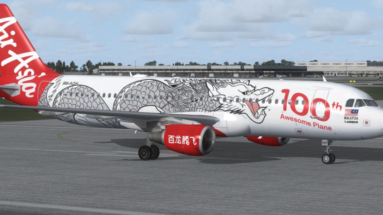 AirAsia エアアジアA320 1/100 限定版　JA04AJ AirAsia Airbus A320-200 100th Dragon for FSX