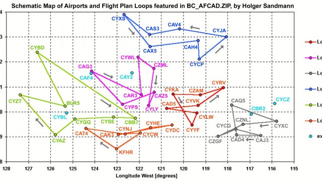 Screenshot 1 — AFCAD and flightplans for 47 airports in B.C