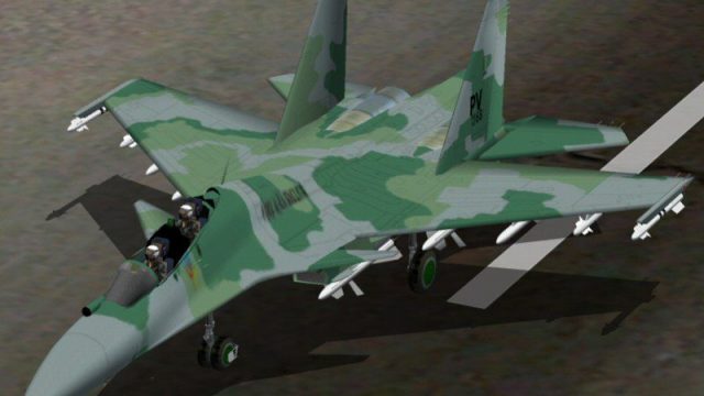 Screenshot 1 — FS2004/2002 Sukhoi Su-35 in 3º/2º Air Unit (PV) colors of Brazilian Air Force (FAB)
