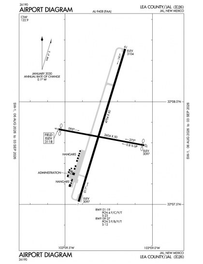 E26 airport diagram — runways, taxiways and ramp layout