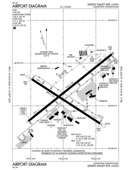 KABE airport diagram — runways, taxiways and ramp layout