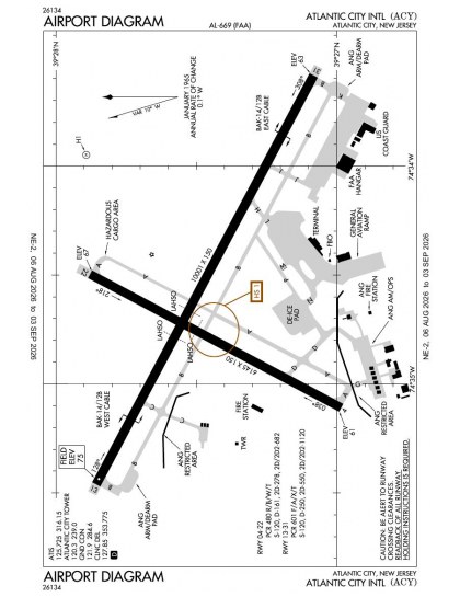 KACY airport diagram — runways, taxiways and ramp layout