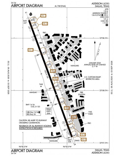 KADS airport diagram — runways, taxiways and ramp layout