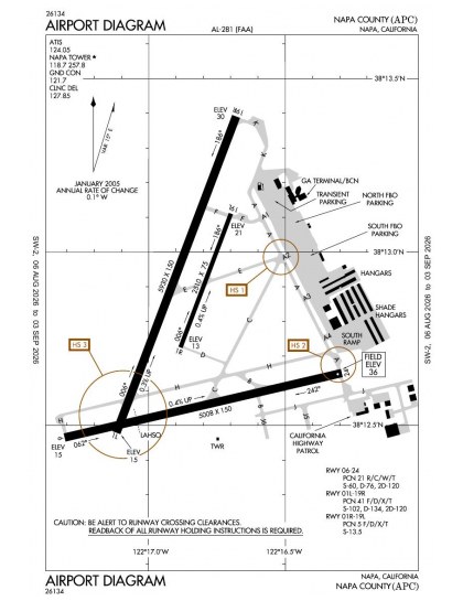 KAPC airport diagram — runways, taxiways and ramp layout