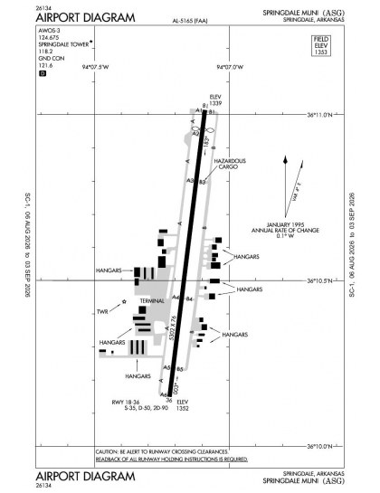 KASG airport diagram — runways, taxiways and ramp layout