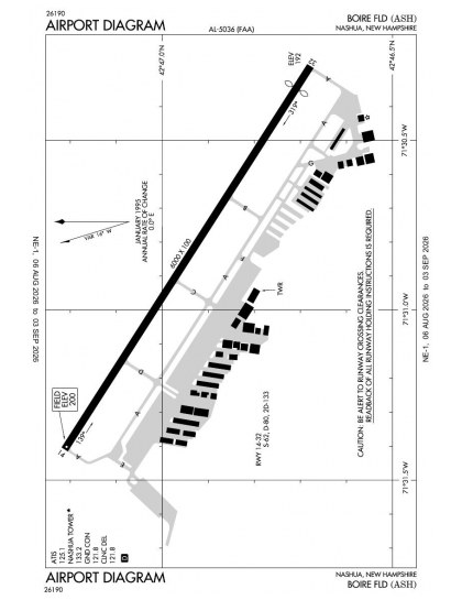 KASH airport diagram — runways, taxiways and ramp layout