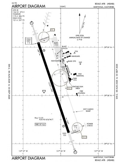 KBAB airport diagram — runways, taxiways and ramp layout