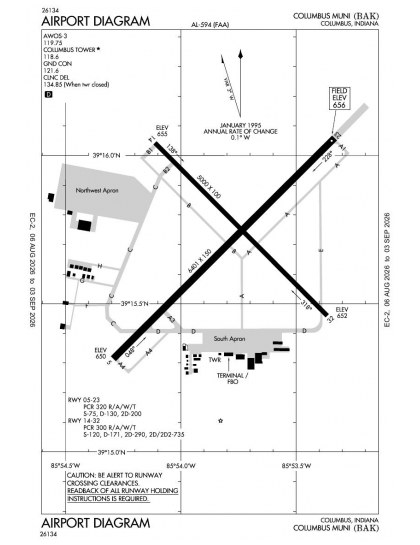 KBAK airport diagram — runways, taxiways and ramp layout