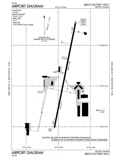KBEC airport diagram — runways, taxiways and ramp layout