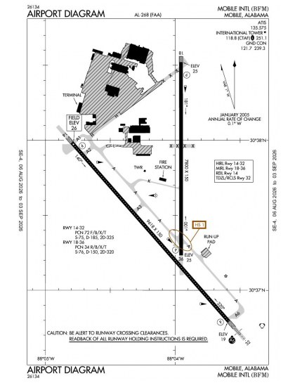 KBFM airport diagram — runways, taxiways and ramp layout