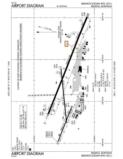 KBIL airport diagram — runways, taxiways and ramp layout
