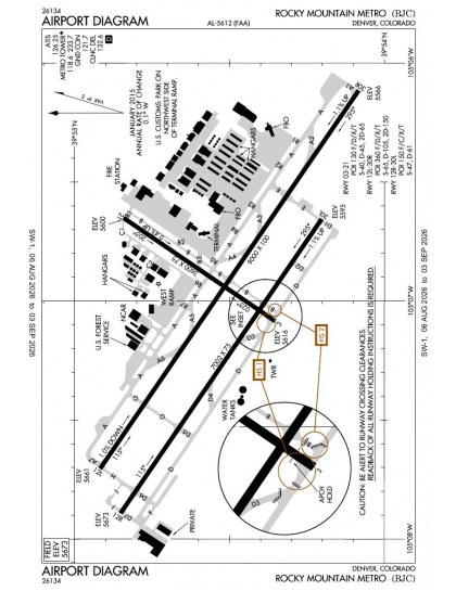 KBJC airport diagram — runways, taxiways and ramp layout